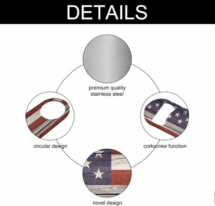 United States Flag Stainless Steel Bottle Opener America Flag Freedom Vintage Rustic Wooden Plank Patriotism Flat Beer Bottle Opener Keychain for Home Kitchen Bar Restaurant Party Gift