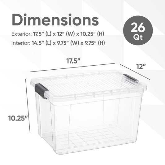 26.5 Quart Clear Plastic Storage Boxes with Lids (4 Count)