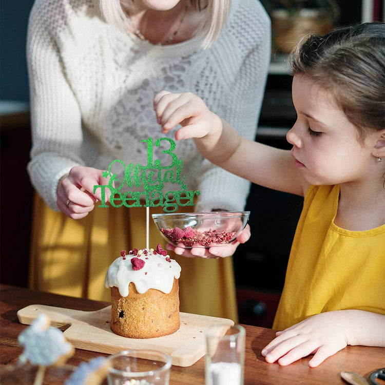 Green Gold 13th Birthday Cake Topper with Glittery Stars (7 Count)