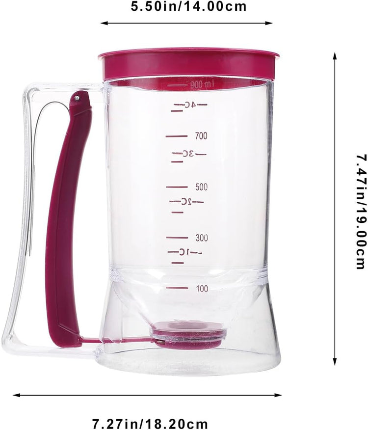UPKOCH Batter Dispenser with Measuring Markings - ABS+Silicone Baking Tool for Pancakes, Waffles & Muffins | Leak-Proof Design (Rosy, 7.3in/18.5cm)