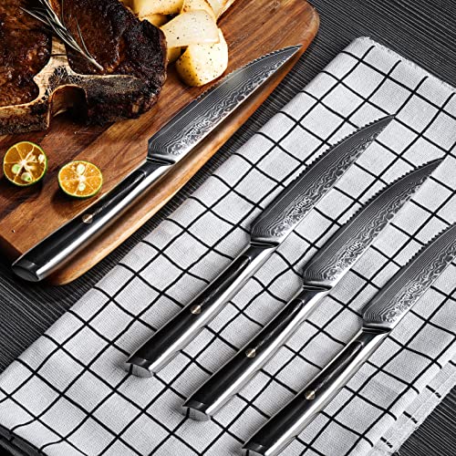 Damascus Steak Knife Set Serrated (4 Count)
