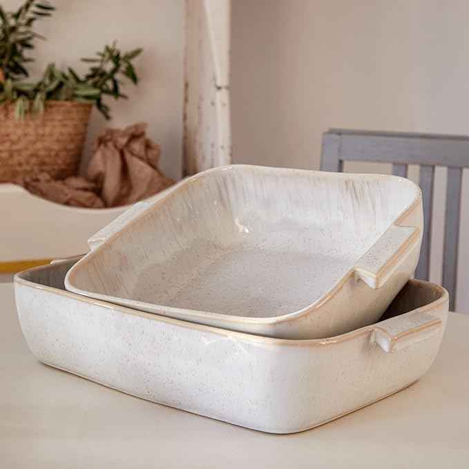 Casafina Ceramic 10.75" Square Baker - Eivissa Collection, Sand Beige | Oven & Dishwasher Safe Bakeware | Food Safe Glazing | Restaurant Quality Dinnerware
