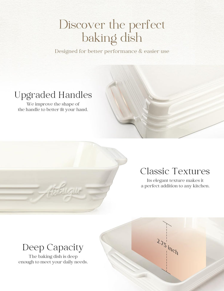 9x13 Casserole Dishes for Oven 135oz Ceramic Baking Dish with Handles White