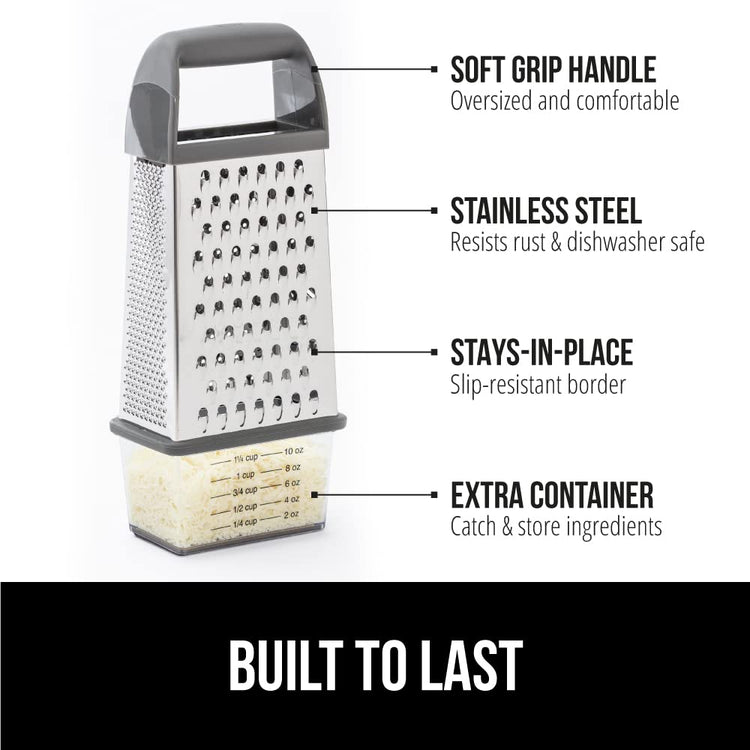 XL 4 Sided Stainless Steel Cheese Grater With Measurement Container