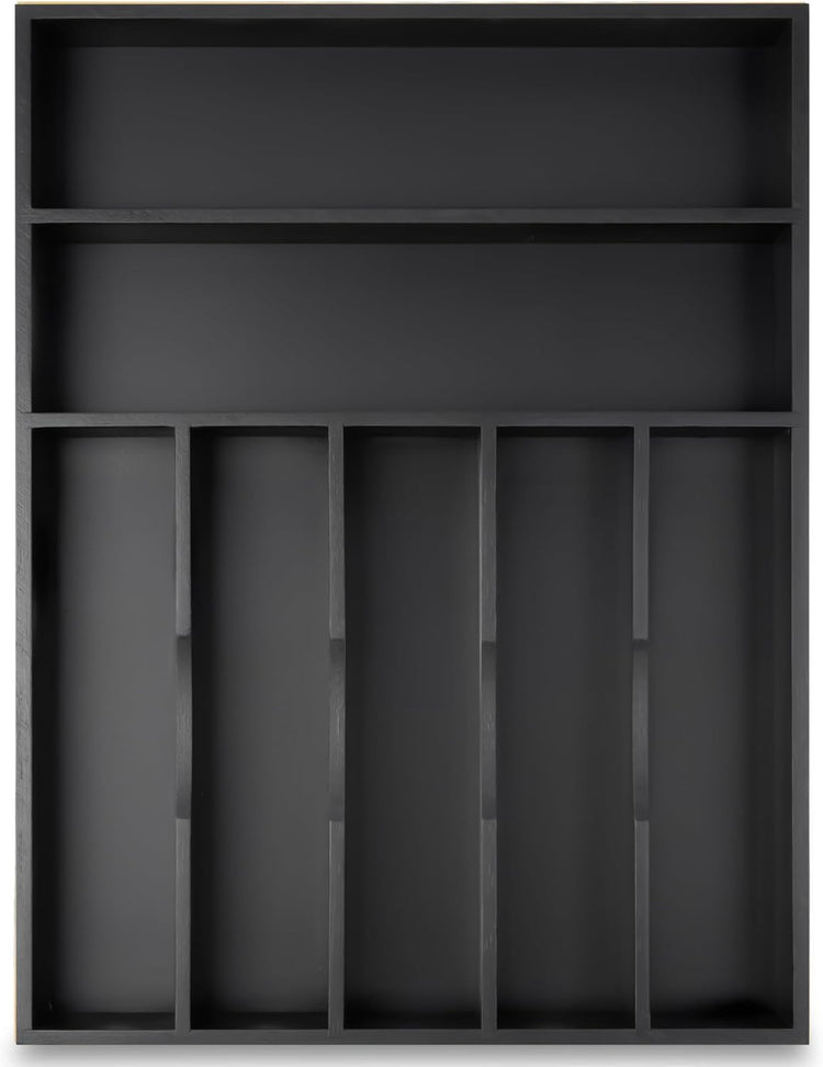 Silverware Organizer Kitchen Drawer Organizer Utensil Organizer Bamboo Silverware Holder Cutlery Organizer in Drawer Flatware Organizer Tray(7 slots, Black