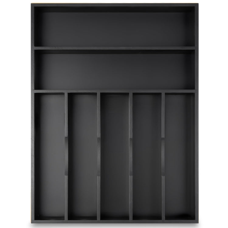 Bamboo Silverware Holder Drawer Utensil Organizer with 7 Slots Black