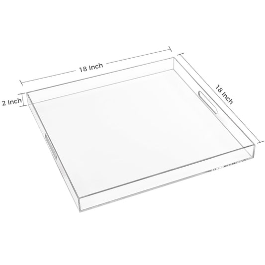 18×18 Inch Clear Acrylic Serving Tray with Handles Extra Large Ottoman Tray Decorative Tray Spill