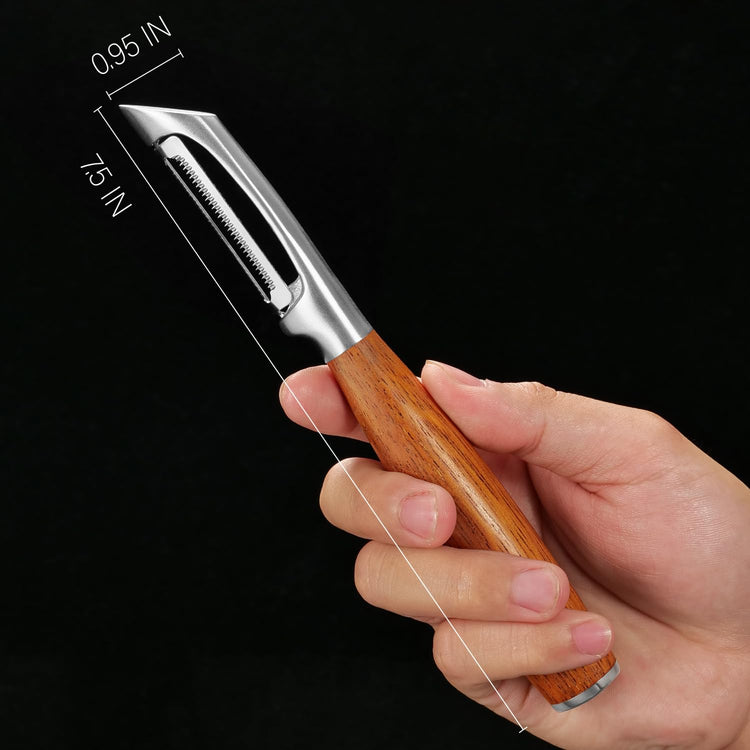 Serrated Blade Premium I Type 304 Stainless Steel Multifunctional Kitchen Peeler Real Wood Handle Ultra Sharp Blade Vegetable Potato Apple