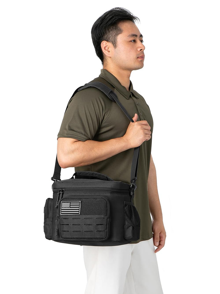 Tactical Lunch Bag for Mens Military Heavy Duty Lunch Box Work Leakproof Insulated Durable Thermal Cooler Bag for Adult Meal for Office Camping Picnic Pail MOLLE Webbing Black