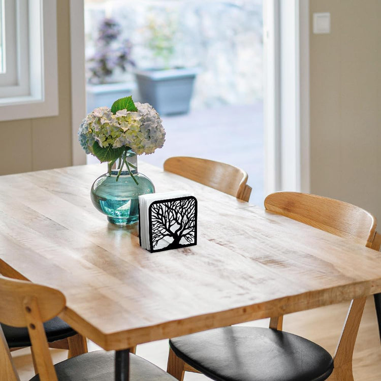 Tree Trunk Decorative Black Metal Napkin Holder for Table, 4.9" x 4.9" x 1.9" Standing Napkin Holder for Home Kitchen Restaurant Picnic Party Coffee Bar Dining Room
