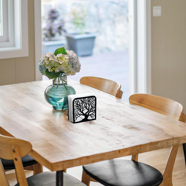 Tree Trunk Black Metal Napkin Holder for Table 4.9" x 4.9" x 1.9"
