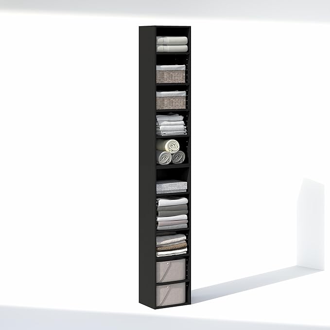 Furinno PASIR 10-Tier Closet Organizers and Storage, Open Shelf, Storage Organizer, 12-Inch Width, for Closet, Bedroom, Blackwood
