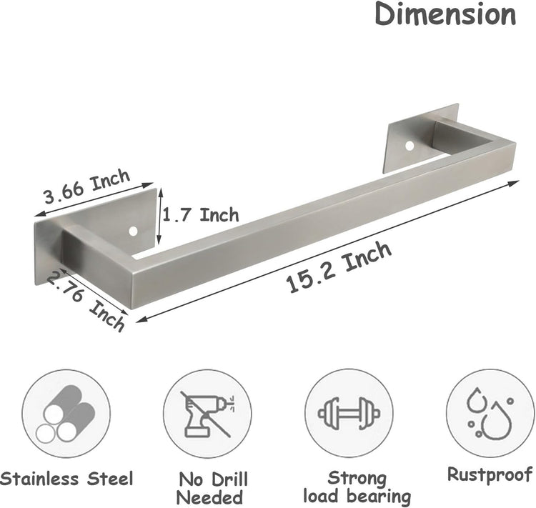 Bathroom Towel Bar Self Adhesive, No Drilling Towel Rack Easy to Install, Hand Towel Holder Made of Premium Stainless Steel Sticky on Hand Towel Hanger for Kitchen, Toilet.(16IN, Brushed)
