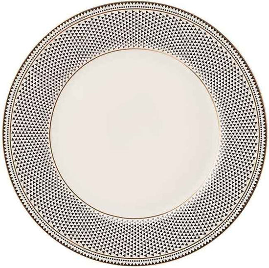 Karaca Globe 24-Piece Dinnerware Set for 6 People - Kitchen Dish Set for Salad, Soup, Pasta, Noodle & More - Modern Chic Porcelain Dishware Plate Set (White with Black Triangle Design)