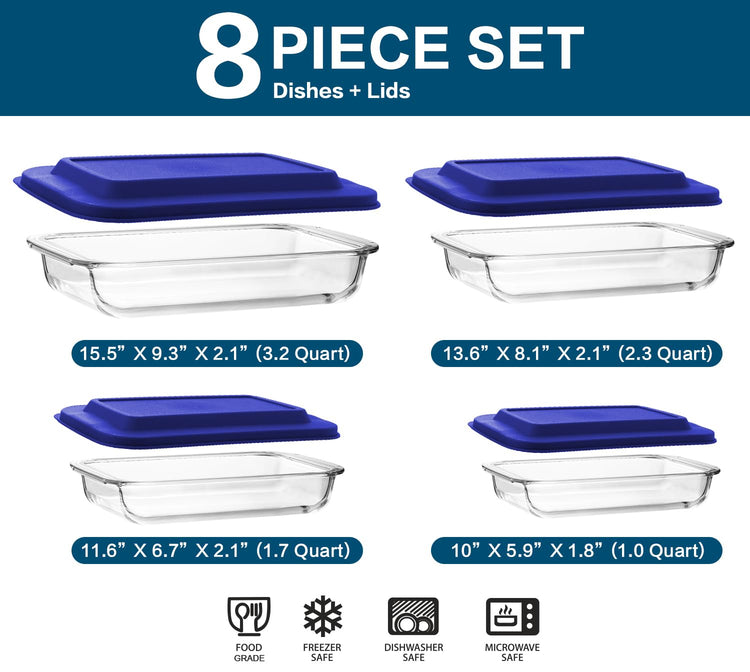 8 Piece Deep Glass Baking Dish with Lids (8 Count)