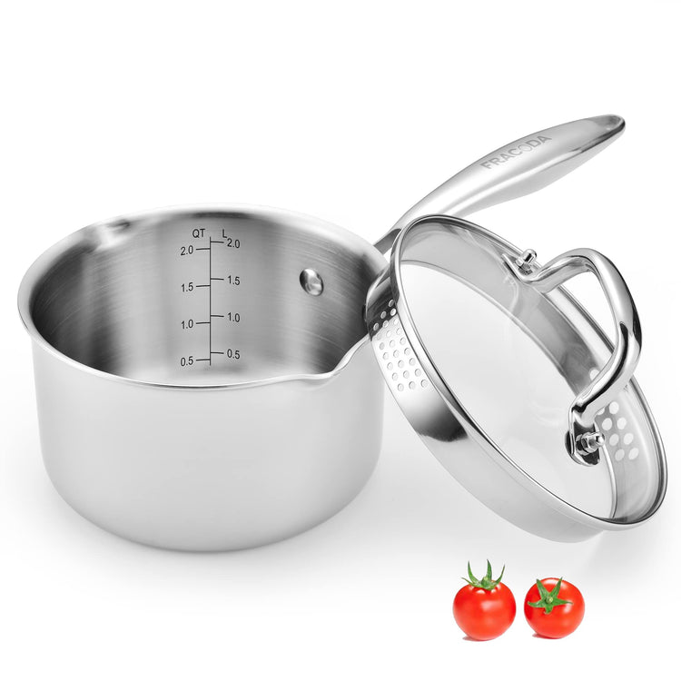 2.0 Quart Stainless Steel Pot Saucepan with Glass Strainer Lid