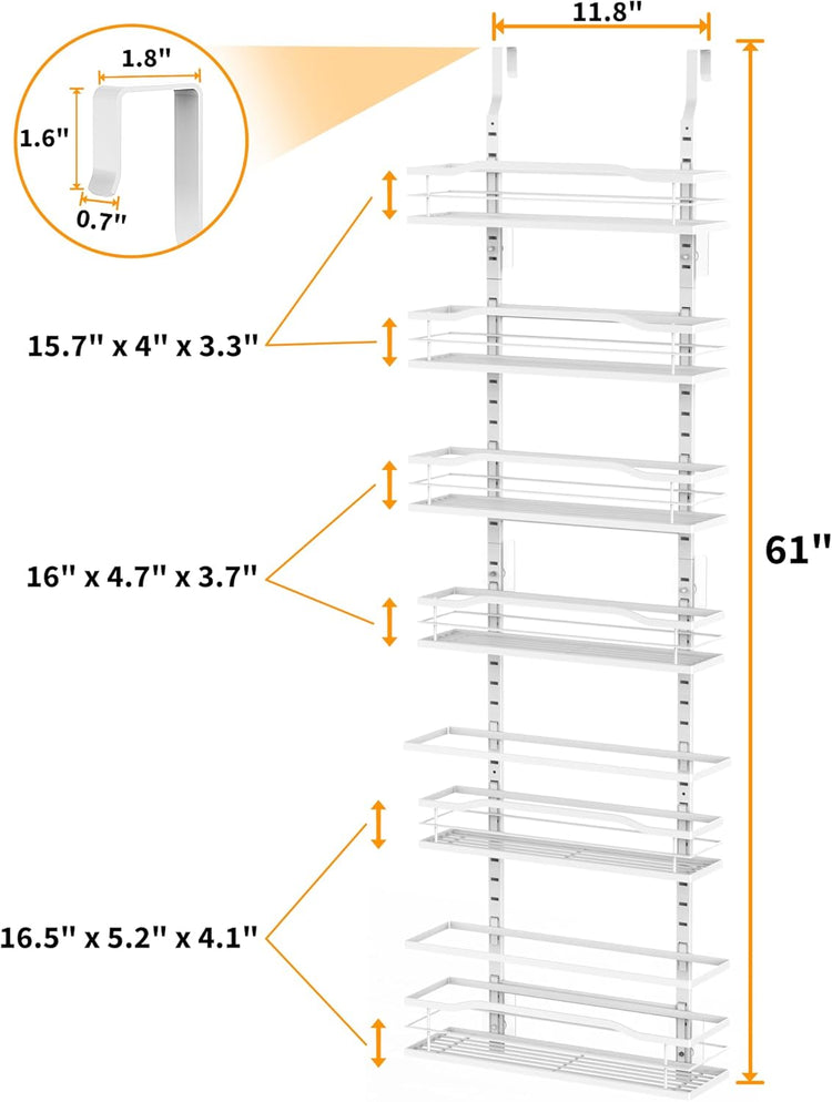 Moforoco White 6-Tier Over Door Pantry Organizer, Pantry Organization Storage, Door Metal Hanging Spice Rack Basket Shelves, Home Kitchen Apartment Essentials, Laundry Room Bathroom Organization
