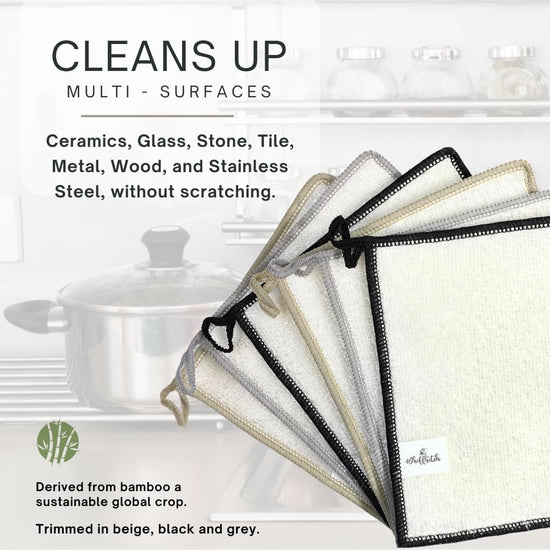 Whiffkitch Dishcloths & Dish Towels for Kitchen - Reusable, Hygienic, Quick Drying, Durable Kitchen Washcloth, Absorbent, Scrub-Non-Scratch, 6x7 Inches Neutral Color, 6 Pack - Nestoria