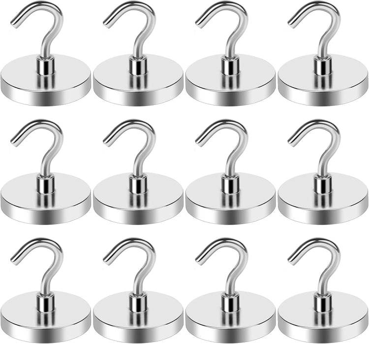 LOVIMAG Magnetic Hooks for Cruise Cabins, 110lbs Magnetic Hooks for Classroom, Strong Magnets with Hooks for Hanging, Neodymium Magnet Hooks for Fridge, Ceiling, Locker, Camper, Travel-12 Pcs