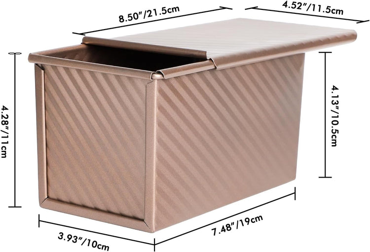 Beasea Pullman Loaf Pan with Lid, 1 Pack Non-Stick 1 lb Carbon Steel Bread Toast Box Baking Cake Mold with Cover for Homemade Bread Oven Baking - Rose Gold