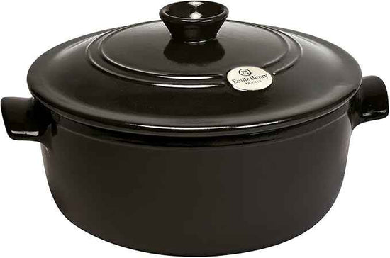 Emile Henry France Flame Round Stewpot Dutch Oven, 4.2 quart, Charcoal