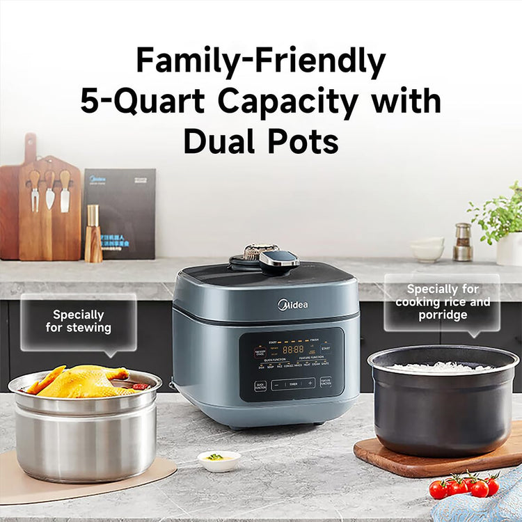 8-in-1 Electric Pressure Cooker with Dual Pots, Multi-Functional Programmable Slow Cooker, Rice Cooker, Steamer, Sauté Pan and More, 5 Quart