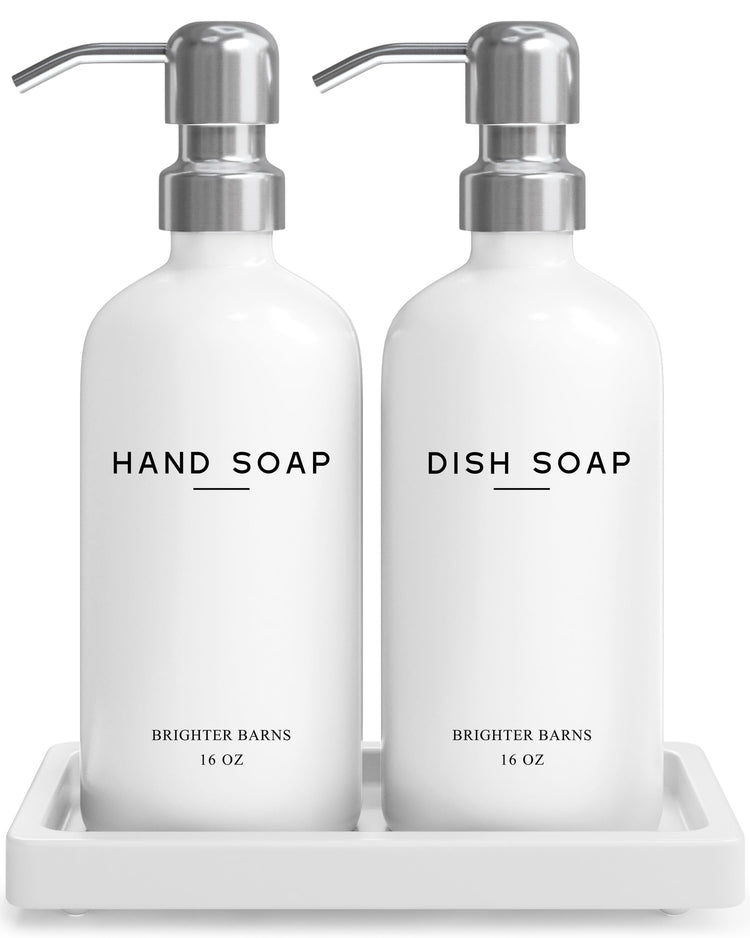 White Glass Hand and Dish Soap Dispenser Set by Brighter Barns (2 Count)
