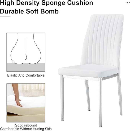 White Modern Dining Chairs Set of 6 PU Leather Armless Upholstered Chair for Dinner Room, Waiting Room