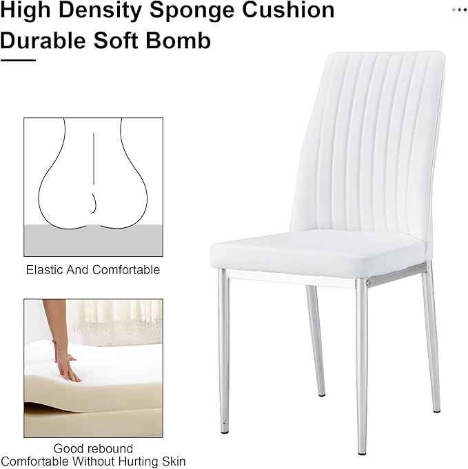 White Dining Chairs Set of 4 Modern Kitchen Chairs Set PU Leather Chair with Chrome Legs Armless Upholstered Chair for Dinner Room, Waiting Room(Set of 4, White)