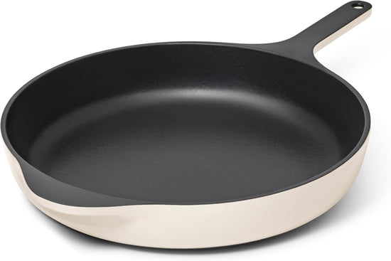 Caraway Cast Iron Skillet - 12” Enameled Cast Iron Pan With 3 Layer Enamel Coating - No Seasoning Required - Compatible With All Stovetops - Free From Forever Chemicals - Cream - Nestoria