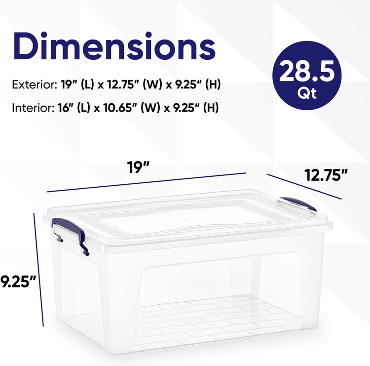 Superio Storage Bins with Lids, Clear Plastic Containers for Organizing, Stackable Totes, BPA Free, Odor Free, Organizer Boxes for Home, and Dorm (4 Pack, 28.5 Qt)