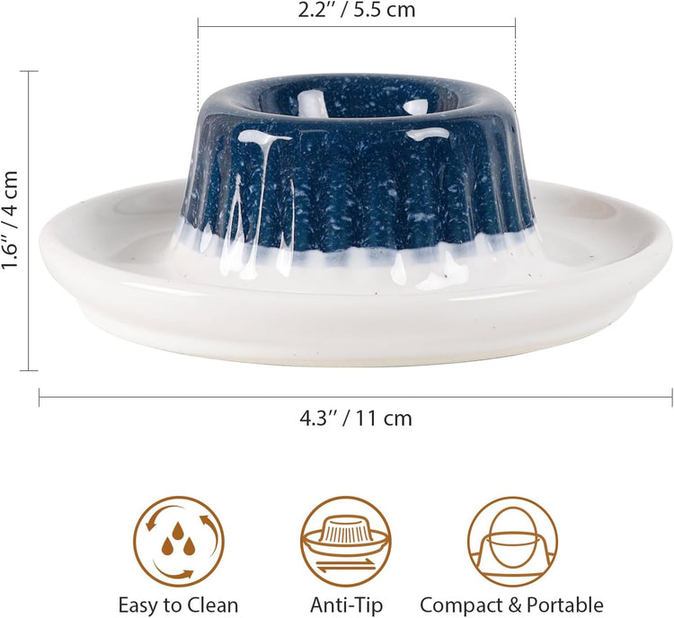 INGOFIN 2 Pcs Ceramic Egg Cups, Soft Boiled Egg Holders Set, Classic Porcelain Stackable, Easy to Clean Tray, Decorative Serving Dish for Breakfast, Easter or Kitchen, Starry Blue&Beige