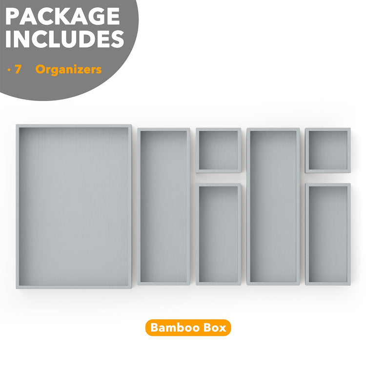 7 Piece Bamboo Drawer Organizer Storage Boxes Set
