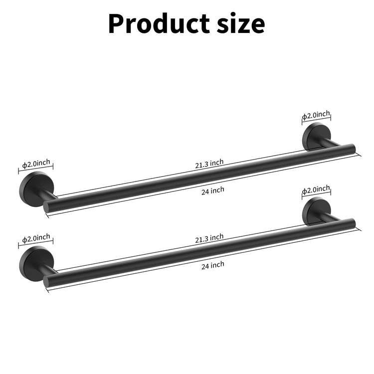 2 Pieces Matte Black Bathroom Towel Bar