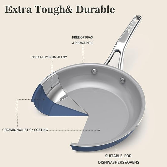10-Piece Ceramic Nonstick Cookware Set with Lids - PFAS/PTFE/PFOA-Free, Interior & Exterior Ceramic Coating -Easy to Clean- Kitchen Storage-All Stovetop Compatible & Oven-Safe up to 480°F