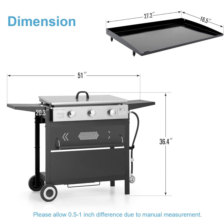 3 Burner Propane Gas Griddle Flat Top Grill for Outdoor Cooking BBQ