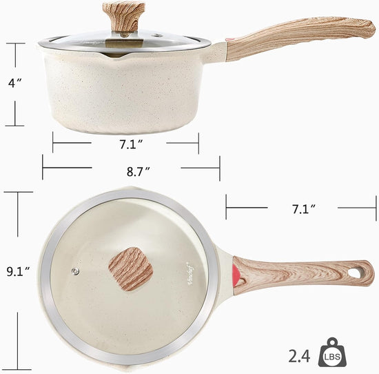 VINCHEF Nonstick Saucepan with Lid, 3QT Sauce Pan with Stay Cool Handle, Non Stick Small Cooking Pots Induction pot, Dishwasher Safe, Compatible for All Stove Top, PFAS and PFOA Free White - Nestoria
