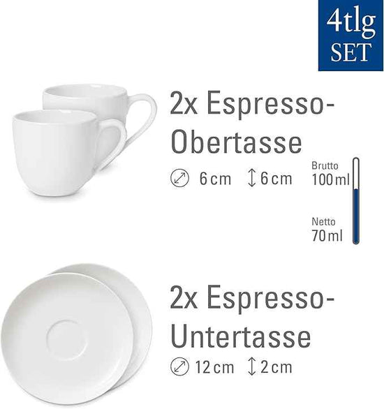 Villeroy & Boch For Me Espresso Cup & Saucer : Set of 2, Premium Porcelain, White