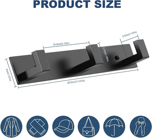 PMMASTO Coat Rack Wall Mount, Coat Hooks Wall Hooks for Hanging, Stainless Steel Coat Hanger Towel Hooks for Bathrooms, Coat Rack Hat Rack (Black 3 Hooks, 1 Pack)