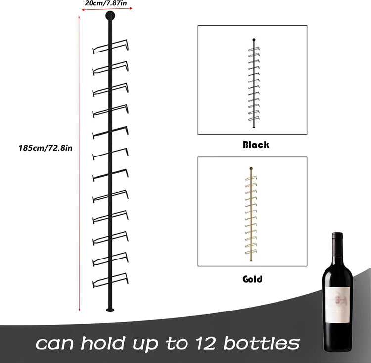 Wine Rack Wall Mounted, 72.8in High Metal Wine Bottle Holder for 12 Bottles, Kitchen Organization and Wine Storage for Commercial Restaurants Pantry Bar Wine Cellar (Gold, Three rows-36 Bottles)
