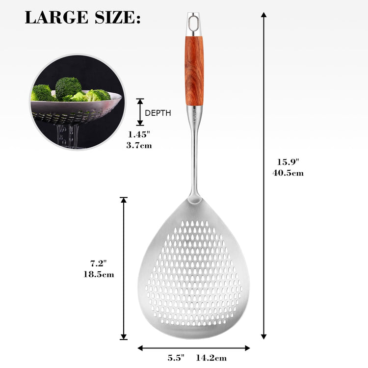 Large Slotted Spoon with Long Wooden Handle
