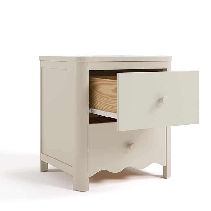 Storkcraft Casablanca 2 Drawer Nightstand (Frosted Oat) - GREENGUARD Gold Certified, Storage for Kids Bedroom, Premium Wood Nightstand with Elegant, Iconic Wave Detailing and Rounded Posts