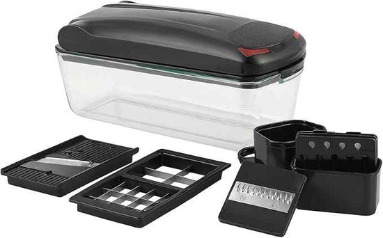 Le'raze 13-in-1 Vegetable Chopper Pro with Glass Container, Stainless Steel Blades, BPA-Free, Mandoline Slicer, Manual