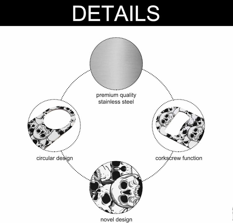 Skull Stainless Steel Bottle Opener Black and White Cranium Grinning Abstract Art Bone Skeleton Flat Beer Bottle Opener Keychain for Home Kitchen Bar Restaurant Party Birthday Gift