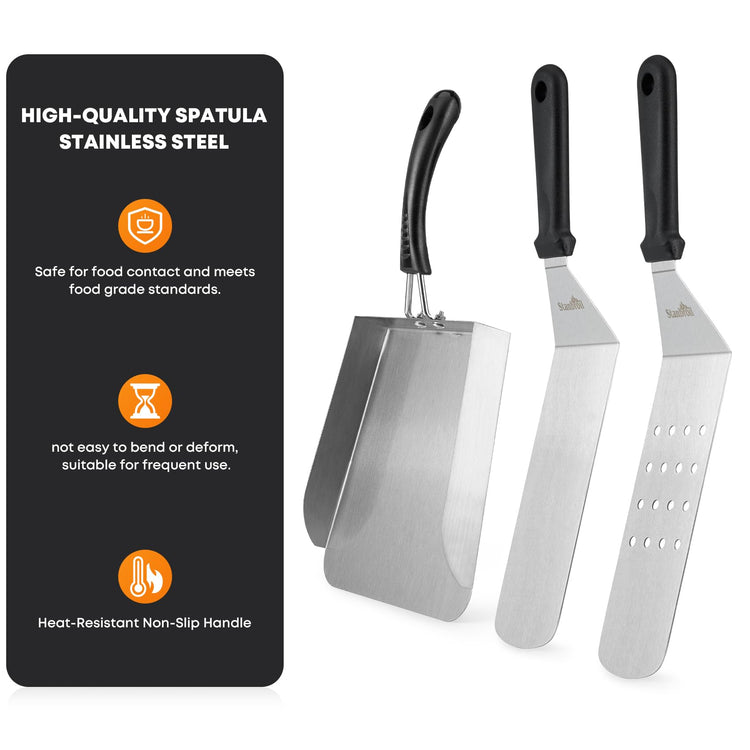 3 Piece Griddle Tool Set with Food Mover & 2 Grill Spatulas (3 Count)