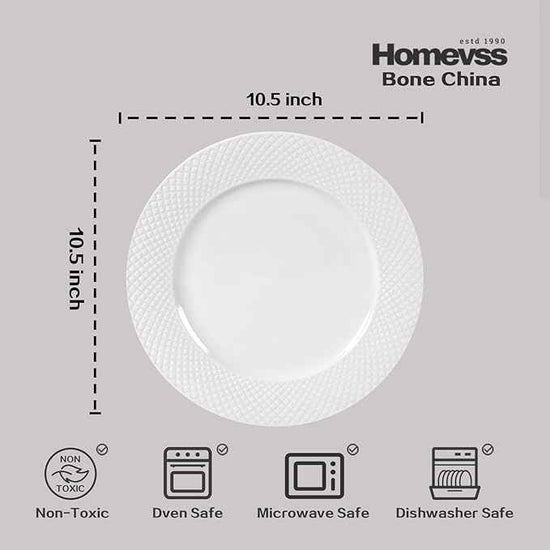 HomeVss, New Bone China Dinnerware Set, Embossed Diamond Design, 48pc Set