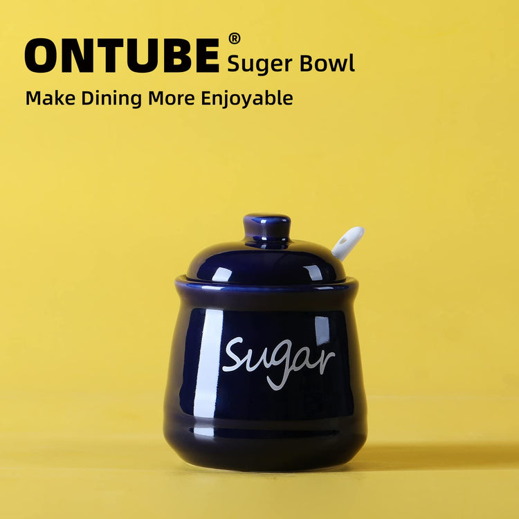 Ceramic Sugar Bowl with Lid and Spoon 12oz