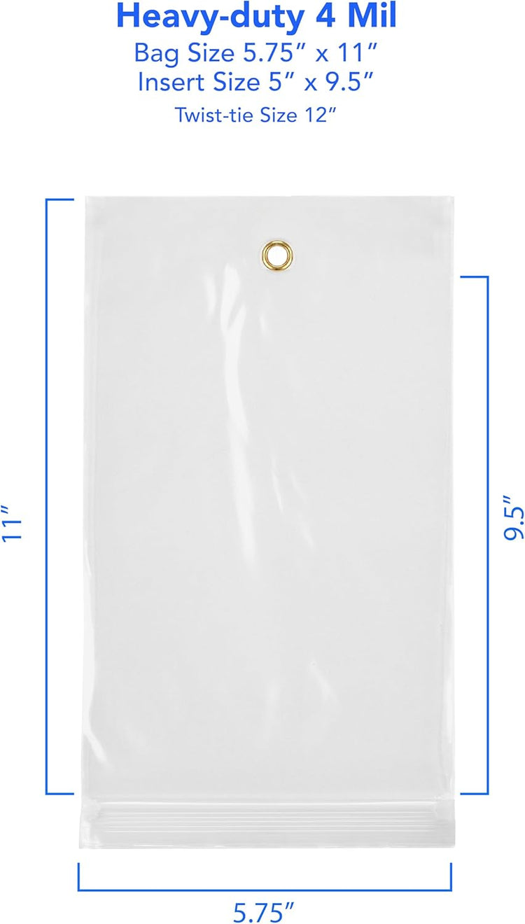 GPI - 5.75" x 11" Recloasbale Zip Bags with Bottom Hang-hole & Pre-inserted 12" Twist-tie. 4 Mil Heavy-duty Resealable Zipper Baggy with Grommet/Metal Eyelet for Hanging (Insert Size 5x9.5) 500 Pack