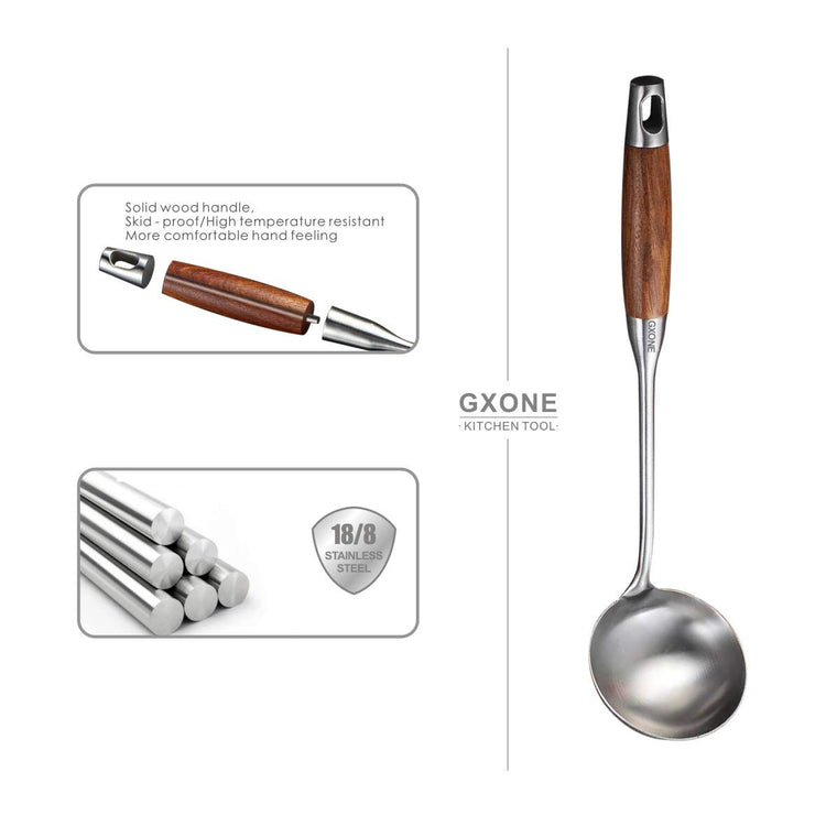 Soup Ladle 304 Stainless Steel Cooking Ladle with Wooden Handle
