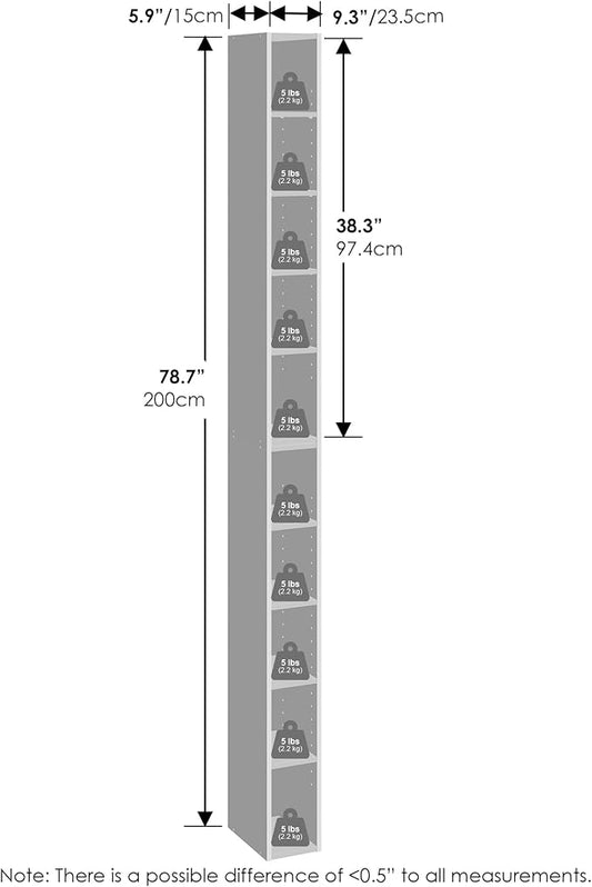 Furinno Fulda 10-Tier Closet Organizers and Storage, Open Shelf, Storage Organizer, 6-Inch Width, for Closet, Bedroom, White
